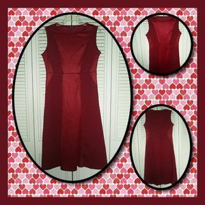 BURLADY SUMMER DRESS RED SHIMMER ROCKABILLY PIN UP STRETCH SWING~WOMENS SIZE L
